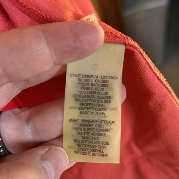 Elie Tahari Coral Lamb Suede Cotton Silk Blend Open Waterfall Jacket Size Medium - Picture 7 of 10